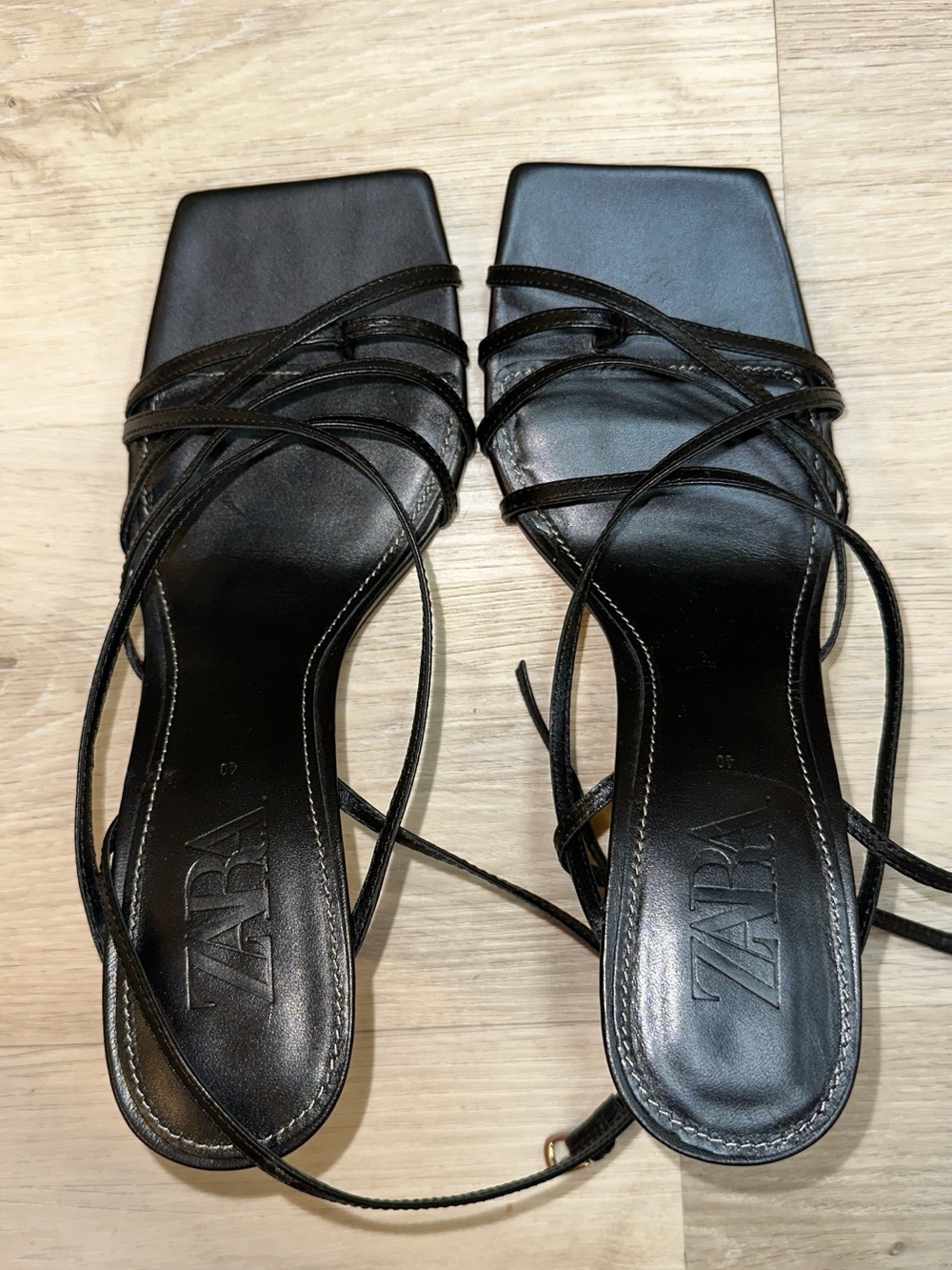 ZARA Black Strappy Square-Toe Wrap Sandals